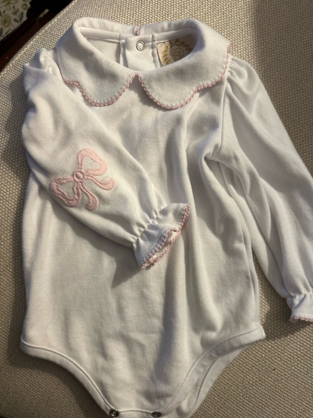 The Beaufort Bonnet Company White Long Sleeve Baby Bodysuit with Pink Trim